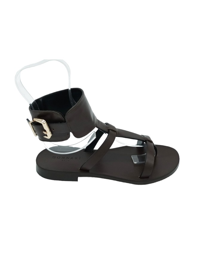 DONNARI' DS19A, SANDALO ALLA SCHIAVA IN VITELLO COLORE FONDENTE, FONDO CUOIO/GOMMA