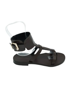 DONNARI' DS19A, SANDALO ALLA SCHIAVA IN VITELLO COLORE FONDENTE, FONDO CUOIO/GOMMA