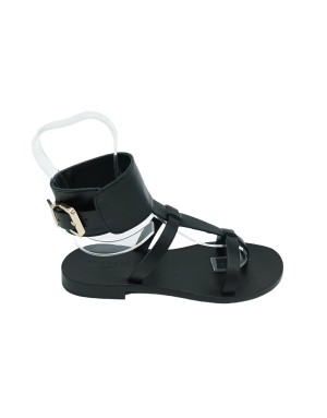 DONNARI' DS19A, SANDALO ALLA SCHIAVA IN VITELLO COLORE NERO, FONDO CUOIO/GOMMA