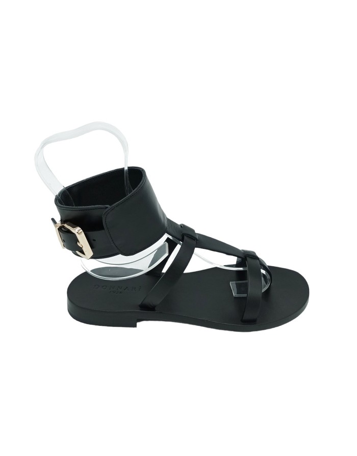 DONNARI' DS19A, SANDALO ALLA SCHIAVA IN VITELLO COLORE NERO, FONDO CUOIO/GOMMA