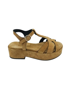 DONNARI' SANDALO RAGNETTO IN CAMOSCIO COLORE SARACENO , ZEPPA/TACCO FASCIATA 5CM, FONDINO GOMMA