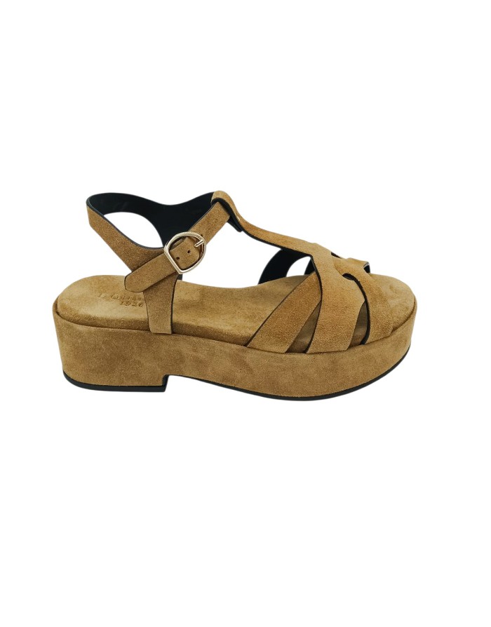 DONNARI' SANDALO RAGNETTO IN CAMOSCIO COLORE SARACENO , ZEPPA/TACCO FASCIATA 5CM, FONDINO GOMMA