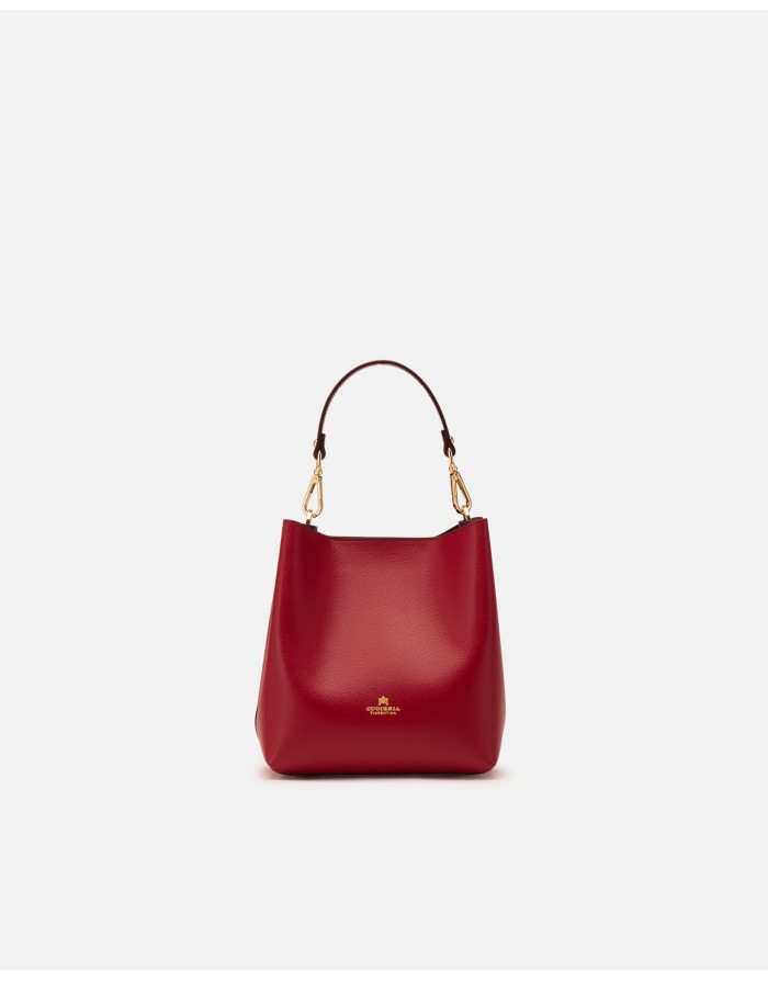 CUOIERIA FIORENTINA BORSA SECCHIELLO MEDIO IN VITELLO BOTTALATO COLORE CILIEGIA, MANICO/TRACOLLA REGOLABILE