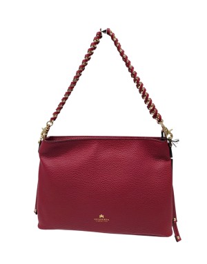 CUOIERIA FIORENTINA BORSA/BUSTINA IN VITELLO BOTTALATO COLORE CILIEGIA, LAMPO CENTRALE, TRACOLLINA A SPALLA CON CATENA E TRACOL