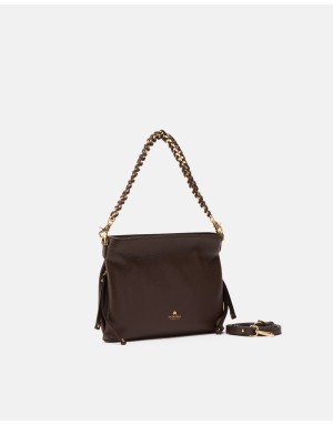 CUOIERIA FIORENTINA BORSA/BUSTINA IN VITELLO BOTTALATO COLORE CIOCCOLATO , LAMPO CENTRALE, TRACOLLINA A SPALLA CON CATENA E TRA