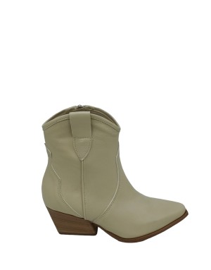 CURIOSITE' 2222, TRONCHETTO TEXANO IN VITELLO BOTTALATO COLORE BEIGE,LAMPO LATERALE, FONDO CUOIO, TACCO 5CM