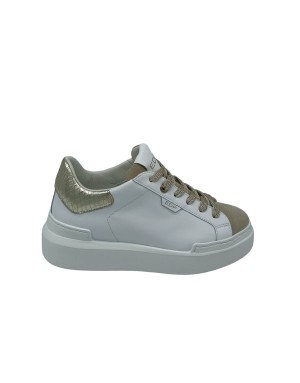 ED PARRISH CKLD-SQ710P SARAH, SNEAKER LACCI IN VITELLO COLORE BIANCO CON PUNTALINO IN CAMOSCIO BEIGE E TOPPONCINO IN PITONATO P