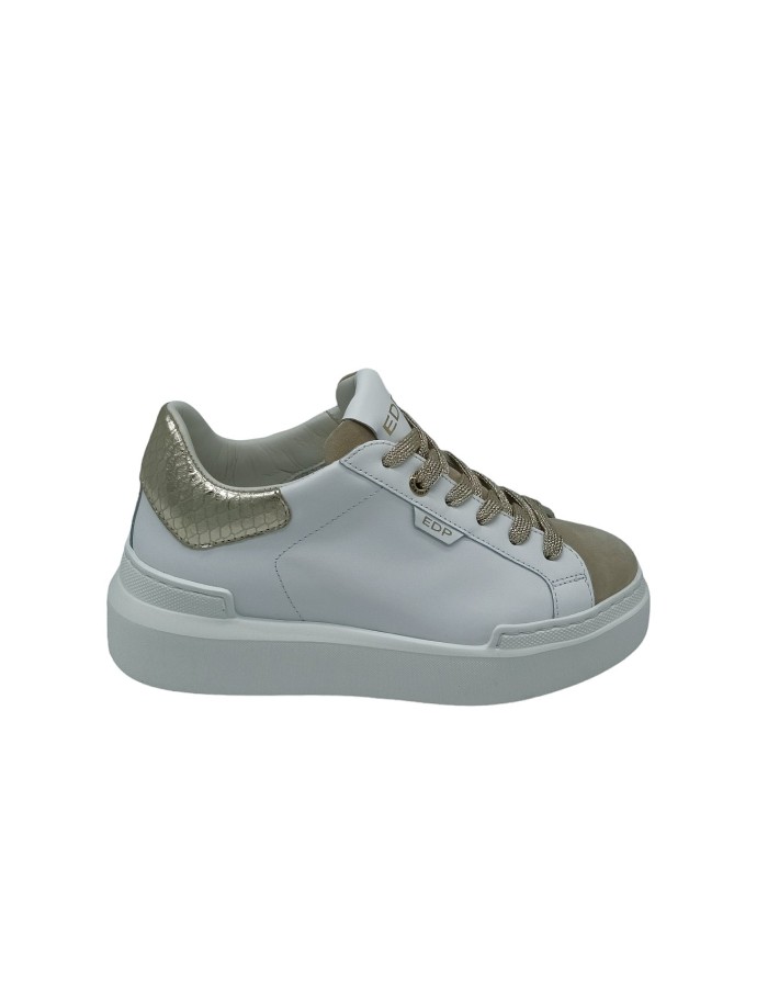 ED PARRISH CKLD-SQ710P SARAH, SNEAKER LACCI IN VITELLO COLORE BIANCO CON PUNTALINO IN CAMOSCIO BEIGE E TOPPONCINO IN PITONATO P