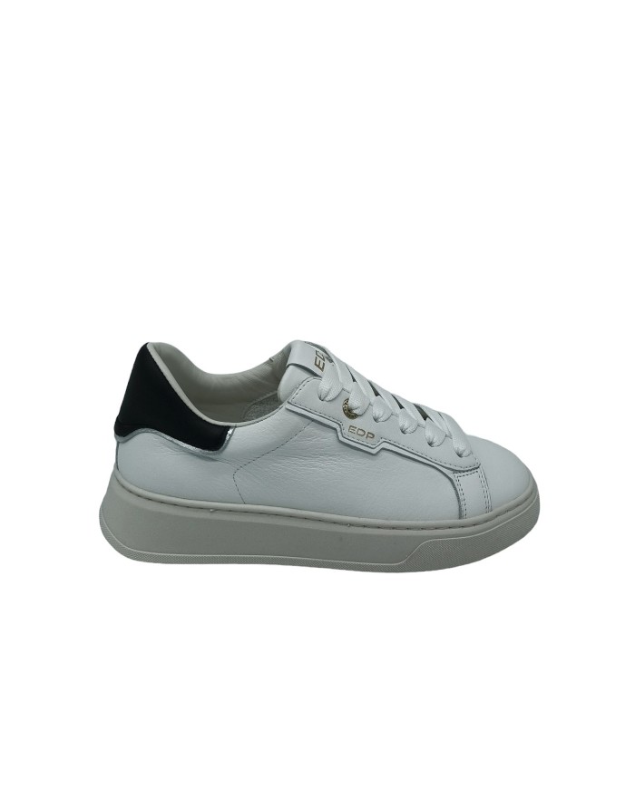 ED PARRISH SKLD-GA06 ERICA, SNEAKER LACCI IN VITELLO COLORE BIANCO CON TOPPONCINO NERO PROFILATO ARGENTO, FONDO GOMMA 4CM