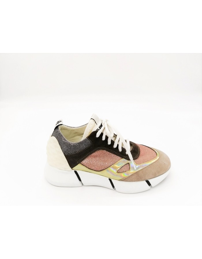 ELENA IACHI HAPPY VAR. 10 NUDE/TAUPE-SNEAKER LACCI  IN LAMINATO/GLITTER E CAMOSCIO  FONDO EXTRA LIGHT