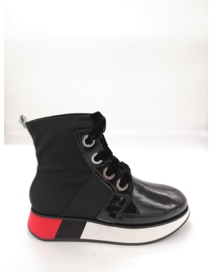 ELIAN D'OUARE' SM 04 POLACCO LACCI IN VELLUTO NERO TOMAIA IN NAPLAK NERO TESSUTO TECNICO ELASTICIZZATO NERO E TALLONETTA IN NAP