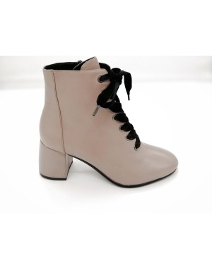 ELVIO ZANON 10802G NAPPA E VELVET POUDRE/NERO, TRONCHETTO LACCI E LAMPO TOMAIA IN NAPPA COLOR FARD CON LACCIO IN VELLUTO NERO T