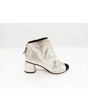 ELVIO ZANON EJ5806X SANDALO ACCOLLATO SPUNTATO E CHIUSO DIETRO CON LAMPO, TOMAIA IN VITELLO LAMINATO PLATINO, TACCO FASCIATO 5,