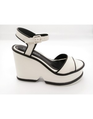 ELVIO ZANON EL3803X SANDALO UNA FASCIA E CINTURINO ALLA CAVIGLIA, TOMAIA IN VITELLO COLORE CAMELIA CON PROFILI NERI, FONDO ZEPP