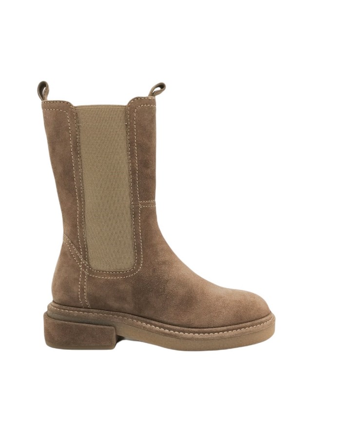 ELVIO ZANON EP 6302 BEATLES IN CAMOSCIO COLORE ECRU', IMPNTURE IN CONTRASTO BIANCHE, FONDO GOMMA, TACCO FASCIATO 5CM