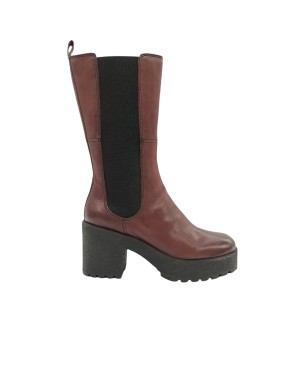 ELVIO ZANON EP 6703X STIVALE IN VITELLO COLORE UVA CON ELASTICI LATERALI NERI, FONDO GOMMA , TACCO 7,5CM CON PLATEAU