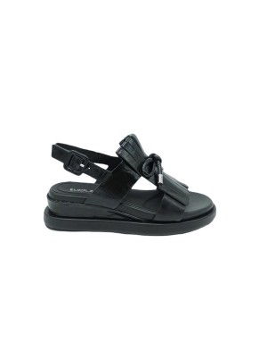 ELVIO ZANON EQ3203X, SANDALO DUE FASCE CON FRANGIA, TOMAIA IN VITELLO LUC COLORE NERO, FONDO ZEPPA FASIATA 5CM