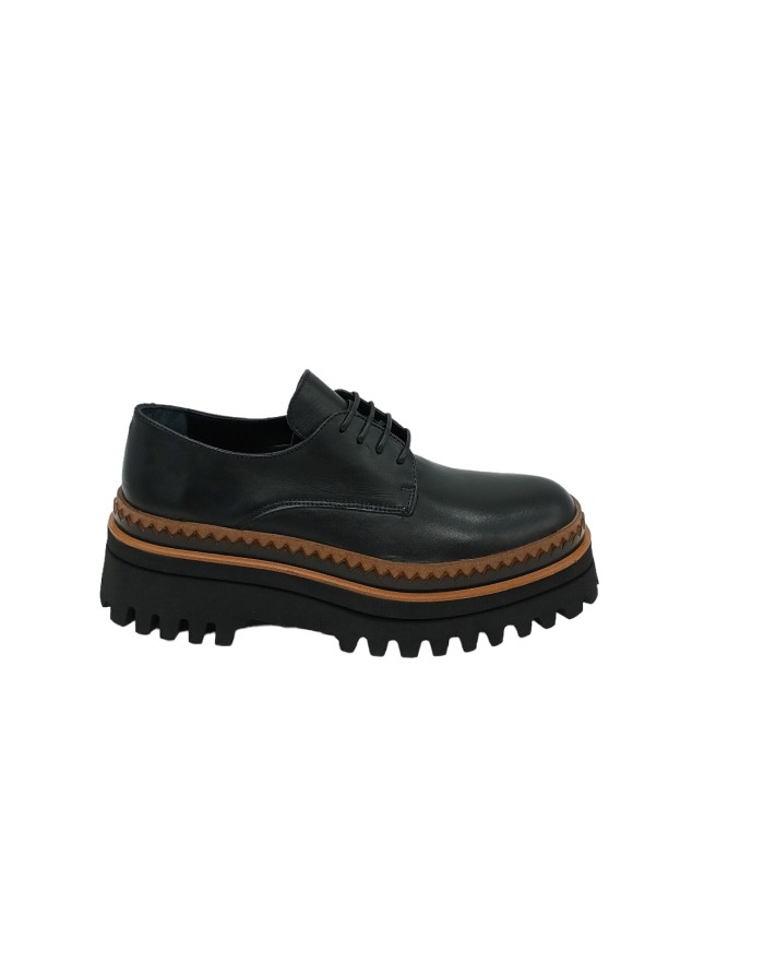 ELVIO ZANON ER0901X, ALLACCIATO DERBY IN VITELLO COLORE NERO, GUARDOLO ZIGRINATO CUOIO, FONDO MICRO CARRO 5CM