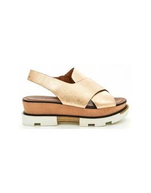 ELVIO ZANON F1307X SANDALO 2 FASCE INCROCIATE IN VITELLO LAMINATO COLORE ROSA ANTICO,FONDO GOMMA CVARRO 5CM