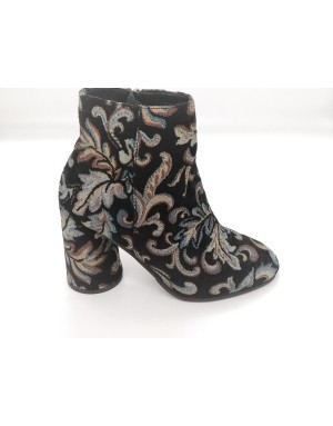 ELVIO ZANON G4301X TRONCHETTO IN TESSUTO DAMASCATO  OCEANO,TACCO FASCIATO 7,5CM, FONDO GOMMA