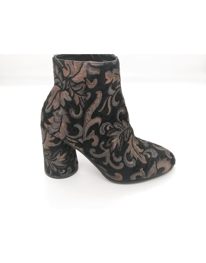 ELVIO ZANON G4301X TRONCHETTO IN TESSUTO DAMASCATO BRONZO,  TACCO FASCIATO 7,5CM, FONDO GOMMA