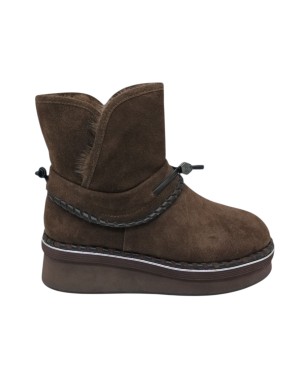 ELVIO ZANON STIVALETTO IN CAMOSCIO INGRASSATO COLORE T.MORO CON RIPORTI IN VITELLO NERO, FODERA LANA, GUARDOLO A TRECCIA CON PR