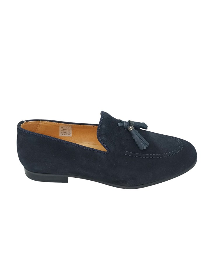 EXTON  MOCASSINO CON NAPPINE, TOMAIA IN CAMOSCIO COLORE BLU, FONDO GOMMA