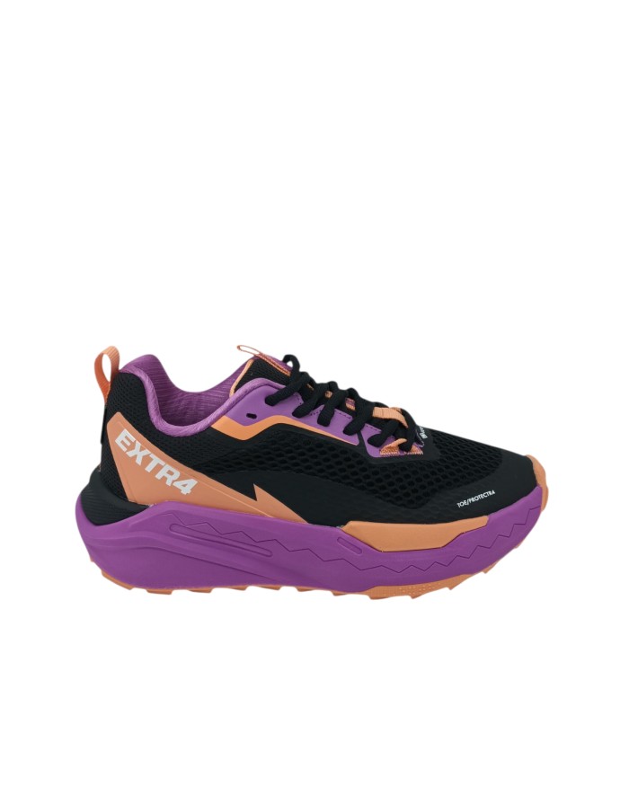 EXTR4 SNEAKER LACCI  TRAINING, TOMAIA IN TESSUTO TECNICO COLORE NERO-VIOLA, FODERA GORETEX, FONDO GOMMA EXTRA LIGHT