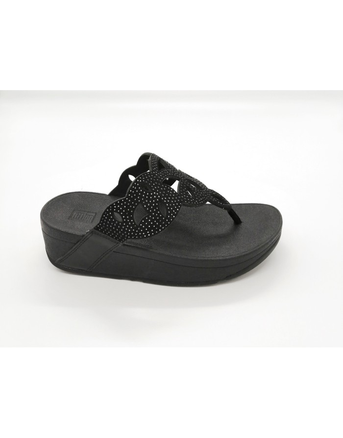FITFLOP ELORA CRYSTAL, INFRADITO IN CAMOSCIO COLORE NERO CON MICRO STRASSE, FONDO ZEPPA POLIURETANO 4CM