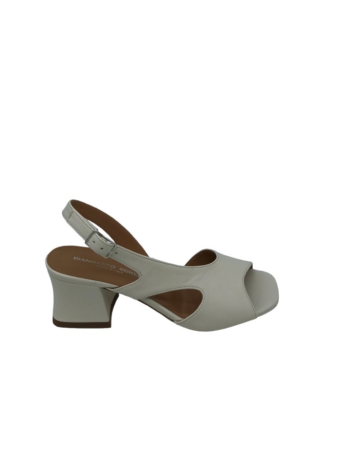 GIANMARCO SORELLI 2062/ARIA, SANDALO ACCOLLATO IN VITELLO COLORE MILK, TACCO FASCIATO 5CM, FONDO CUOIO