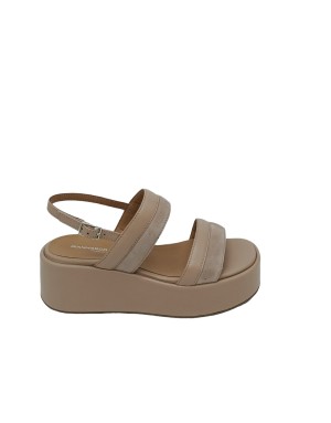 GIANMARCO SORELLI 2159/KIRA, SANDALO DUE FASCE, TOMAIA IN VITELLO E CAMOSCIO COLORE CIPRIA, ZEPPA 6CM FASCIATA, FONDO GOMMA