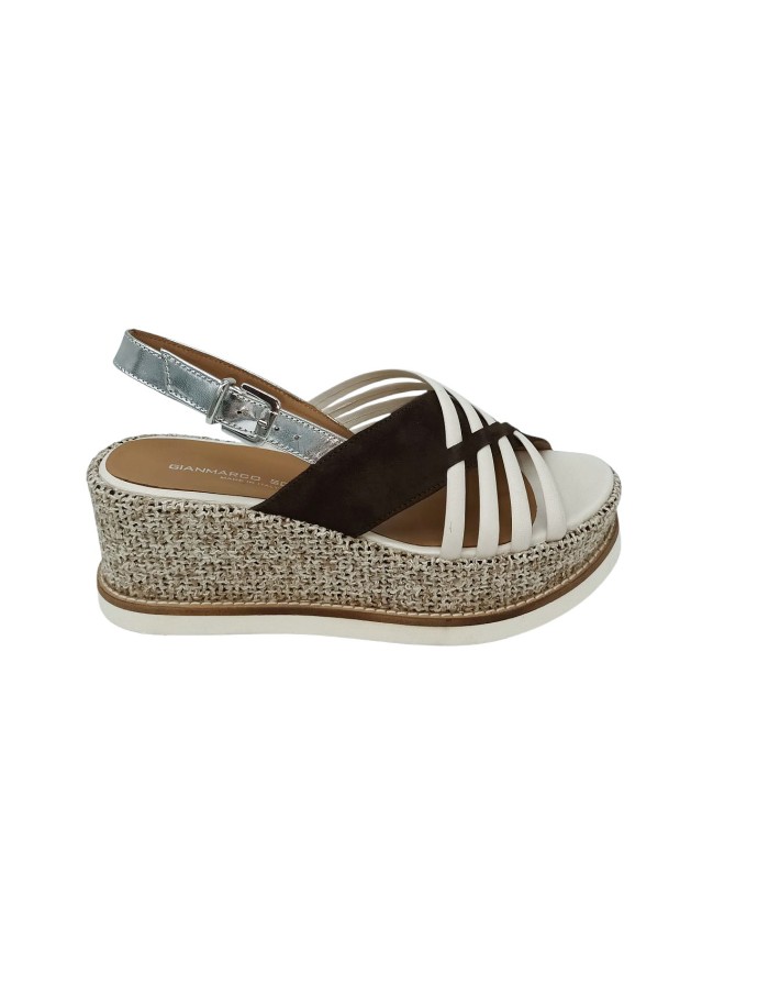 GIANMARCO SORELLI, SANDALO INCROCIO, TOMAIA CON FASCETTE IN VITELLO E CAMOSCIO INCROCIATE COLORE T.MORO/AVORIO, CINTURINO IN LA