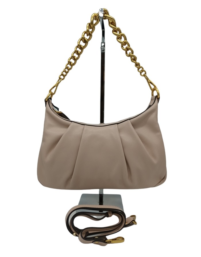 GIANNI CHIARINI BS 8551 BONNIE, BORSA MEDIA IN VITELLO PLISSETTATO COLORE BLUSH/CIPRIA, LAMPO CENTRALE, MANICO STACCABILE A CAT