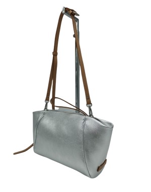 GIANNI CHIARINI BS 9595 MARGARITA POUCH, BORSA MEDIA IN VITELLO LAMINATO COLORE ARGENTO, CURSORE/MANICO E TRACOLLA REGOLABILE I
