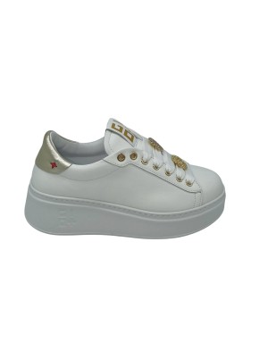 GIO+ PIU' SNEAKER LACCI IN VITELLO COLORE BIANCO CON TOPPONCINO LAMINATO PLATINO, ACCESSORI STACCABILI SUI LACCI, FONDO GOMMA E