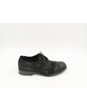 HUNDRED 100 M089-08 DERBY UOMO CON TOMAIA IN CAMOSCIO RIGATO COLOR NERO, FONDO CUOIO