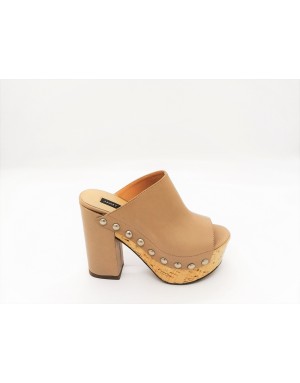 JANET & JANET 37406 SABOUT PUNTA APERTA IN VITELLO COLORE TORTORA , TACCO 13 CON PLATEAU IN SUGHERO CON BORCHIE , FONDO GOMMA