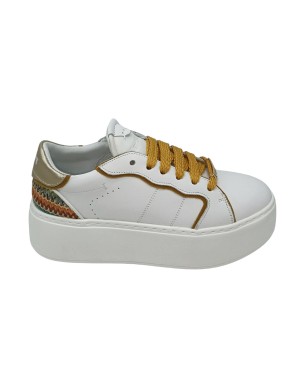 JANET & JANET SNEAKER LACCI IN VITELLO COLORE BIANCO CON TOPPONCINO PLATINO-MULTICOLOR, PROFILO SENAPE, FONDO GOMMA EXTRA LIGHT