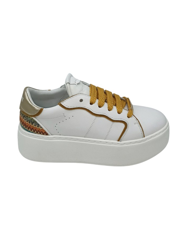 JANET & JANET SNEAKER LACCI IN VITELLO COLORE BIANCO CON TOPPONCINO PLATINO-MULTICOLOR, PROFILO SENAPE, FONDO GOMMA EXTRA LIGHT