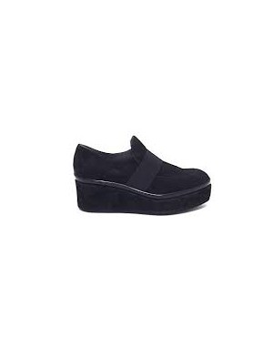 JANET 38100 MOCASSINO IN CAMOSCIO COLORE NERO CON ELASTICONE SU ACCOLLO, FONDO ZEPPA 6CM FASCIATA