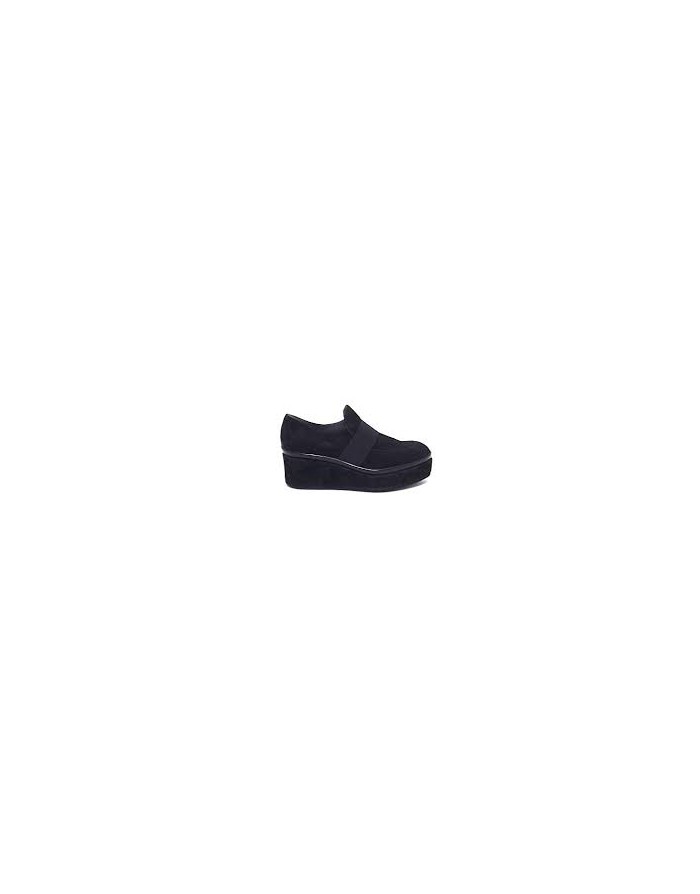 JANET 38100 MOCASSINO IN CAMOSCIO COLORE NERO CON ELASTICONE SU ACCOLLO, FONDO ZEPPA 6CM FASCIATA