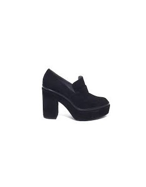 JANET 38455 MOCASSINO IN CAMOSCIO COLORE NERO, TACCO FASCIATO 8CM CON  PLATEAU