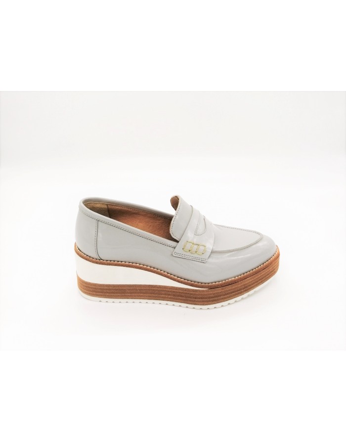 JANET SPORT 39753 MOCASSINO IN VERNICE COLORE GRIGIO/NUVOLA,FONDO ZEPPA MICRO  5 CM