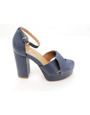 JANET SPORT 39854 SANDALO INCROCIO CON CINTURINO ALLA CAVIGLIA, TOMAIA COLORE BLU/AVIO, TACCO FASCIATO 10CM CON PLATEAU,FONDO G