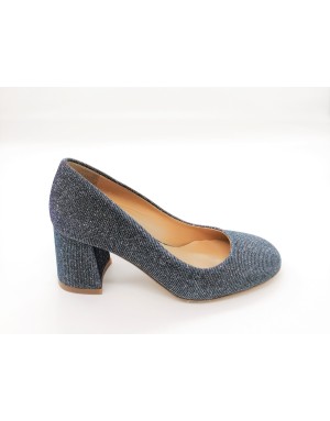 JD D1834 DECOLLETE' IN TESSUTO LUXOR COLORE BLU/JEANS, TACCO FASCIATO 5CM,FONDO CUOIO