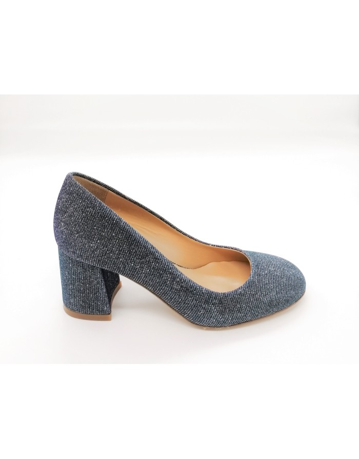 JD D1834 DECOLLETE' IN TESSUTO LUXOR COLORE BLU/JEANS, TACCO FASCIATO 5CM,FONDO CUOIO