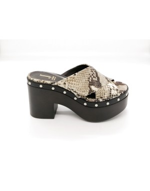 JEANNOT 30217 CIABATTONE  DUE FASCE INCROCIATE IN PITONE COLORE ROCCIA, FONDO ZEPPA/TACCO 10CM CON GUARDOLO BORCHIATO