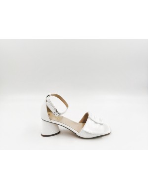 JEANNOT 58036 SANDALO COLOR BIANCO CON TOPPONCINO E CINTURINO ALLA CAVIGLIA , UNA FASCIA CON FIBBIONE,TACCO FASCIATO 5,5 CM E F