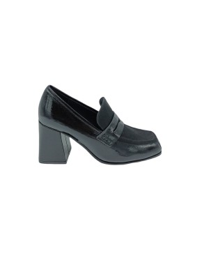 JEANNOT MJ541G MOCASSINO CON VASCHETTA, TOMAIA IN NAPLAK COLORE NERO CON VASCHETTA IN CAVALLINO IN TINTA, TACCO FASCIATO 7CM, F