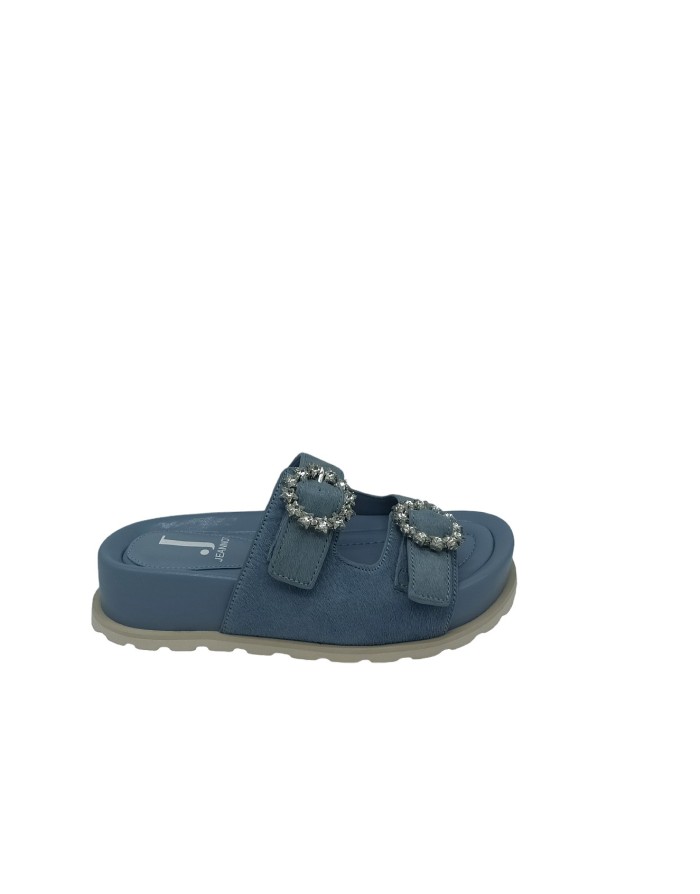 JEANNOT NJ511E, SABOT DUE FASCE IN CAVALLINO COLORE CIELO,DUE FIBBIE LATERALI CON STRASSE A STELLA CRISTAL, ZEPPA FASCIATA IN N